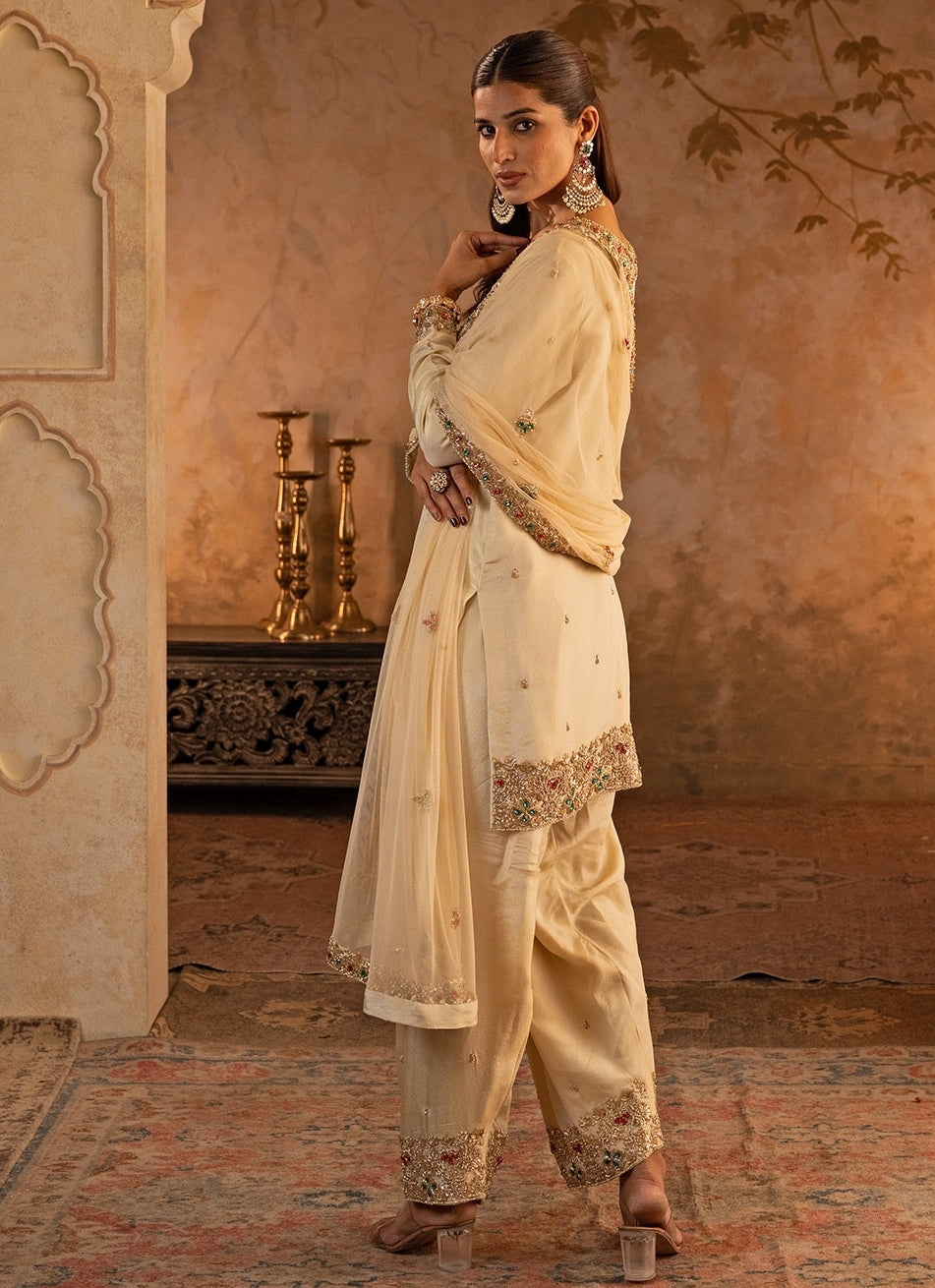 Gold Tissue Kurta Pants Set