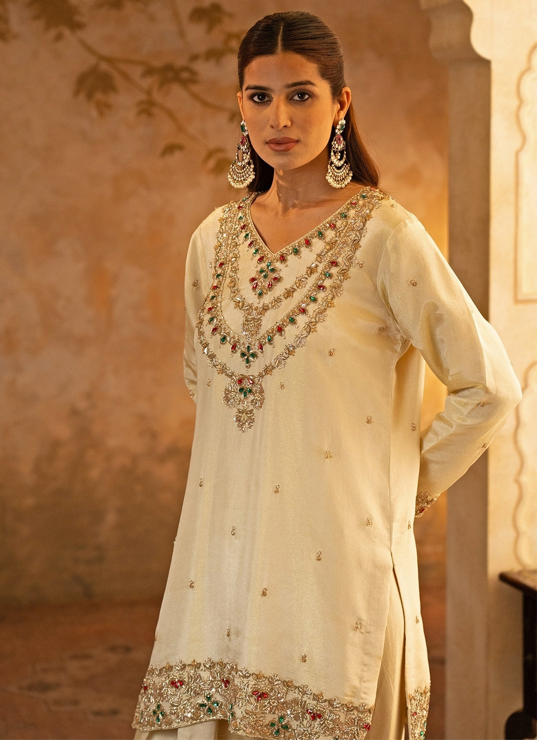 Gold Tissue Kurta Pants Set