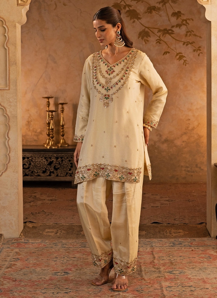 Gold Tissue Kurta Pants Set