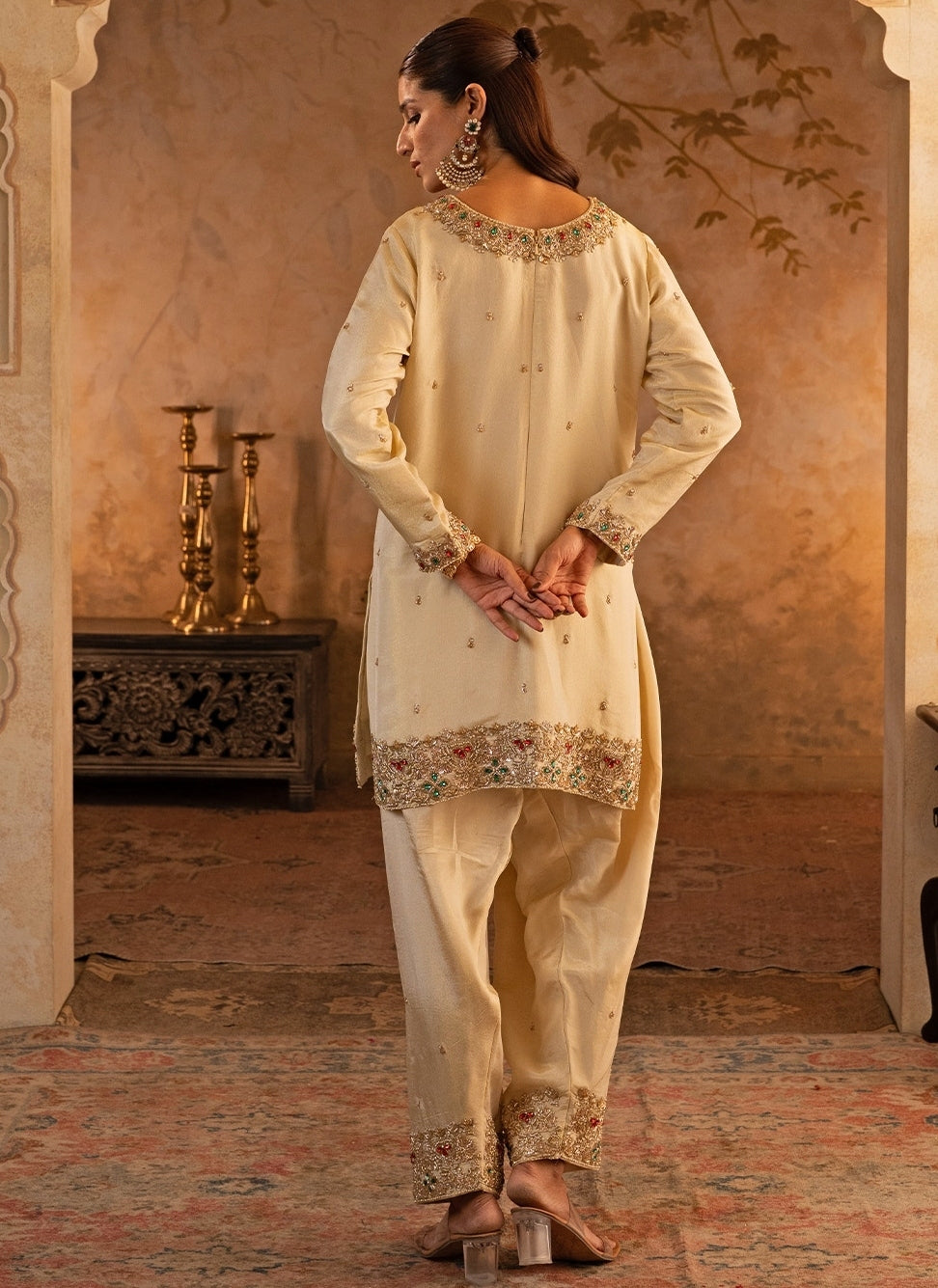 Gold Tissue Kurta Pants Set