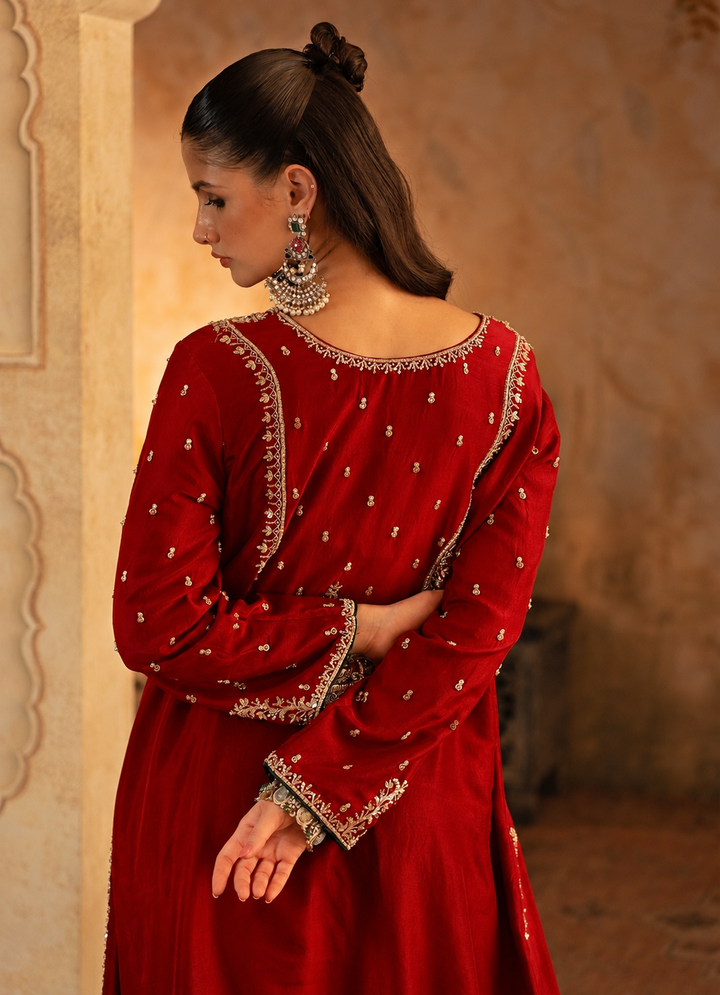 Crimson Red Silk Kurta Pants Set