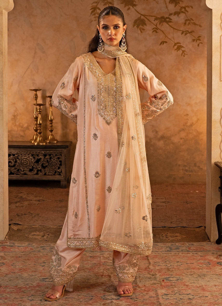 Peach Silk Kurta Pants Set