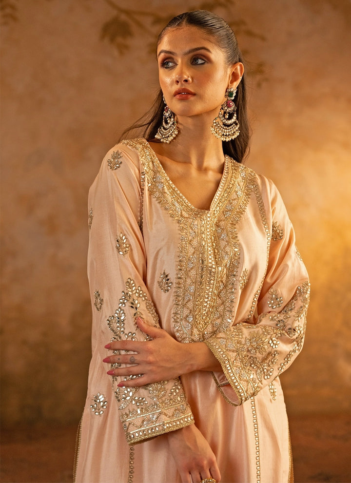 Peach Silk Kurta Pants Set