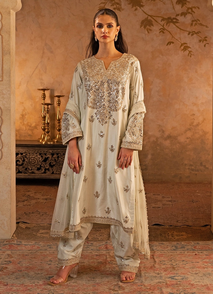 Muted Green Silk Kurta Pants Set