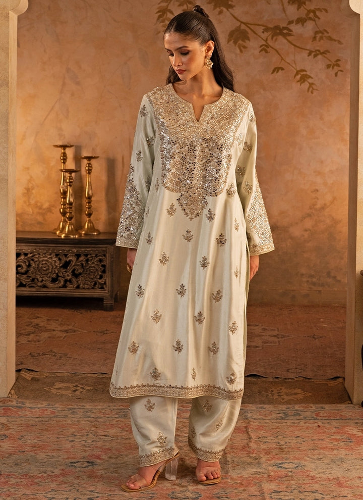 Muted Green Silk Kurta Pants Set