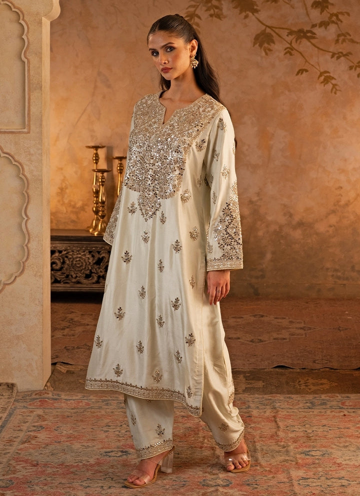 Muted Green Silk Kurta Pants Set