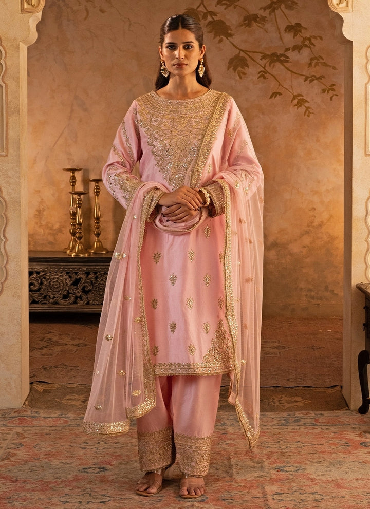 Blush Pink Silk Kurta Pants Set