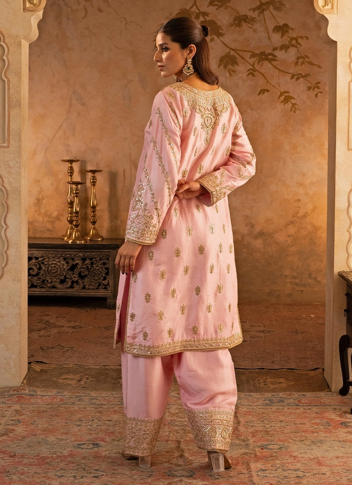 Blush Pink Silk Kurta Pants Set