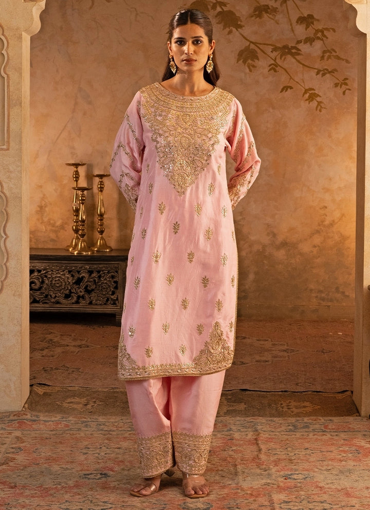 Blush Pink Silk Kurta Pants Set