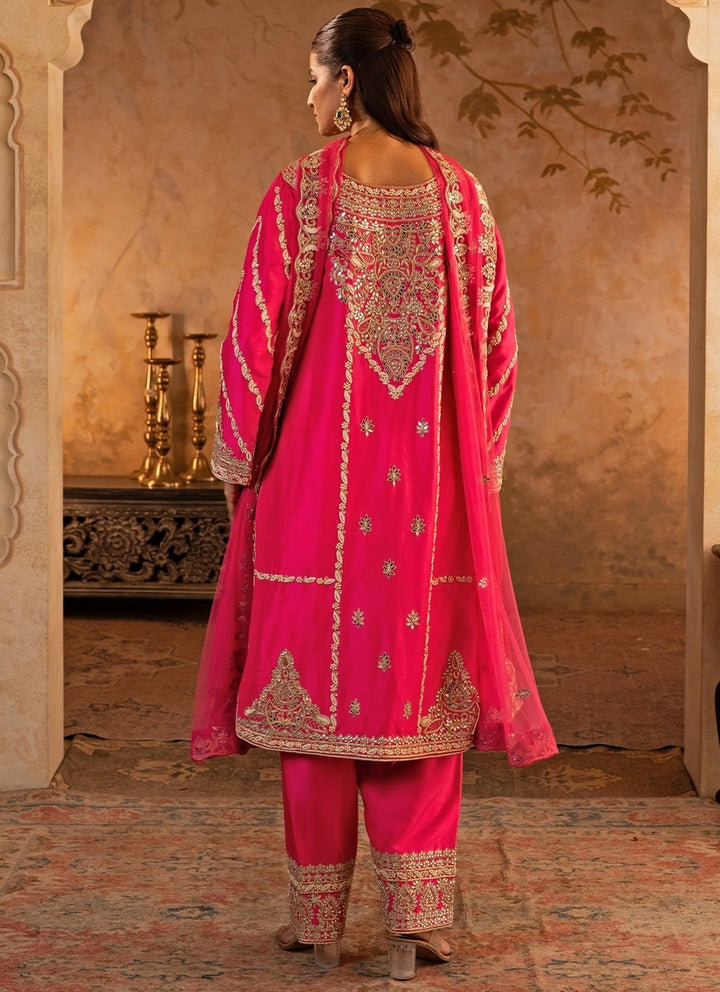 Hot Pink Silk Kurta Pants Set