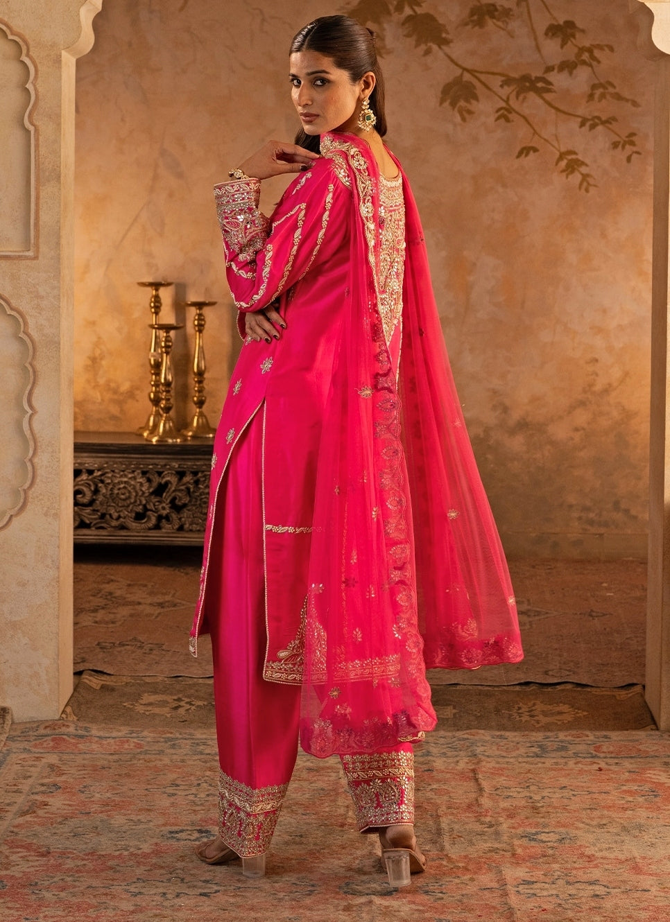 Hot Pink Silk Kurta Pants Set