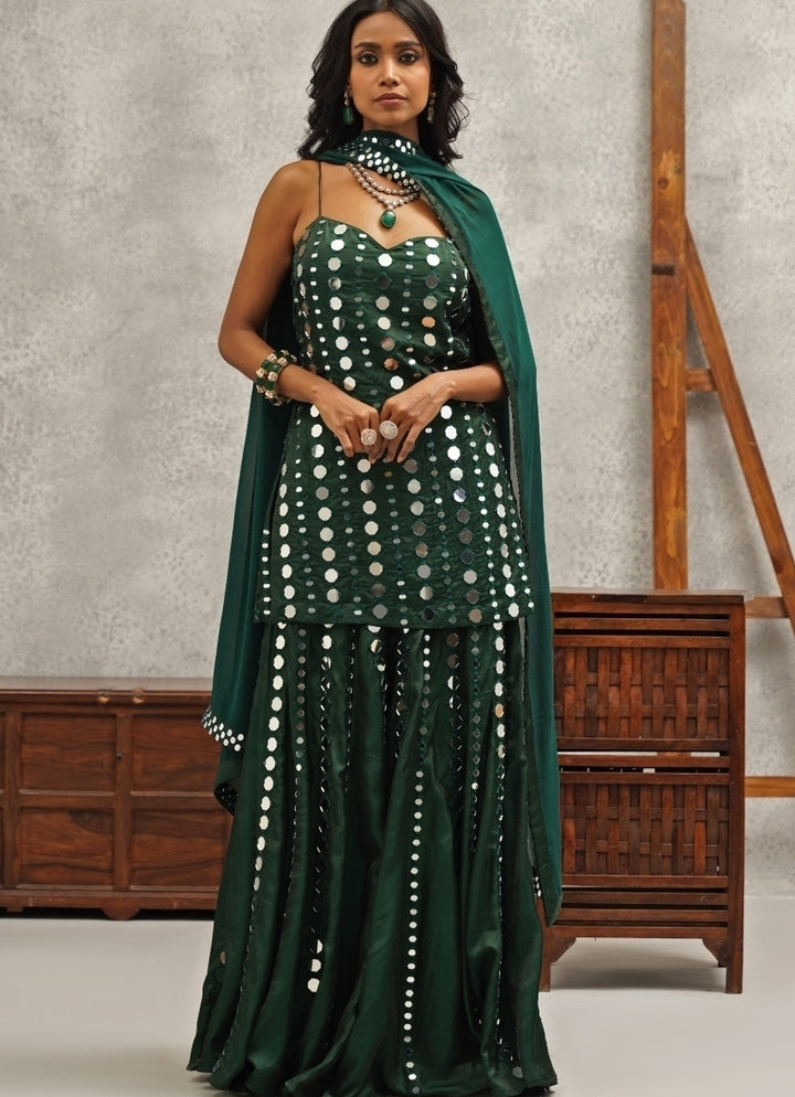 Green Embroidered Silk Sharara Set