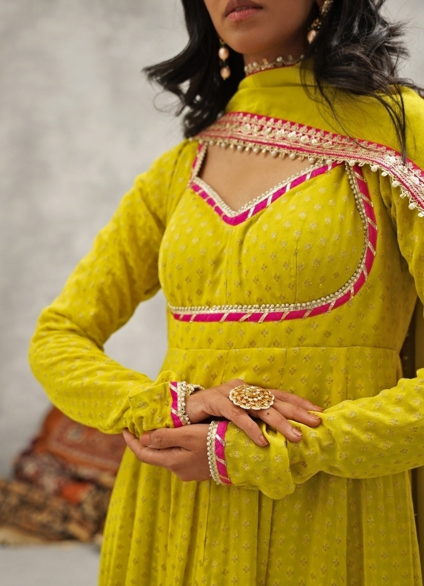 Lime Green Georgette Anarkali