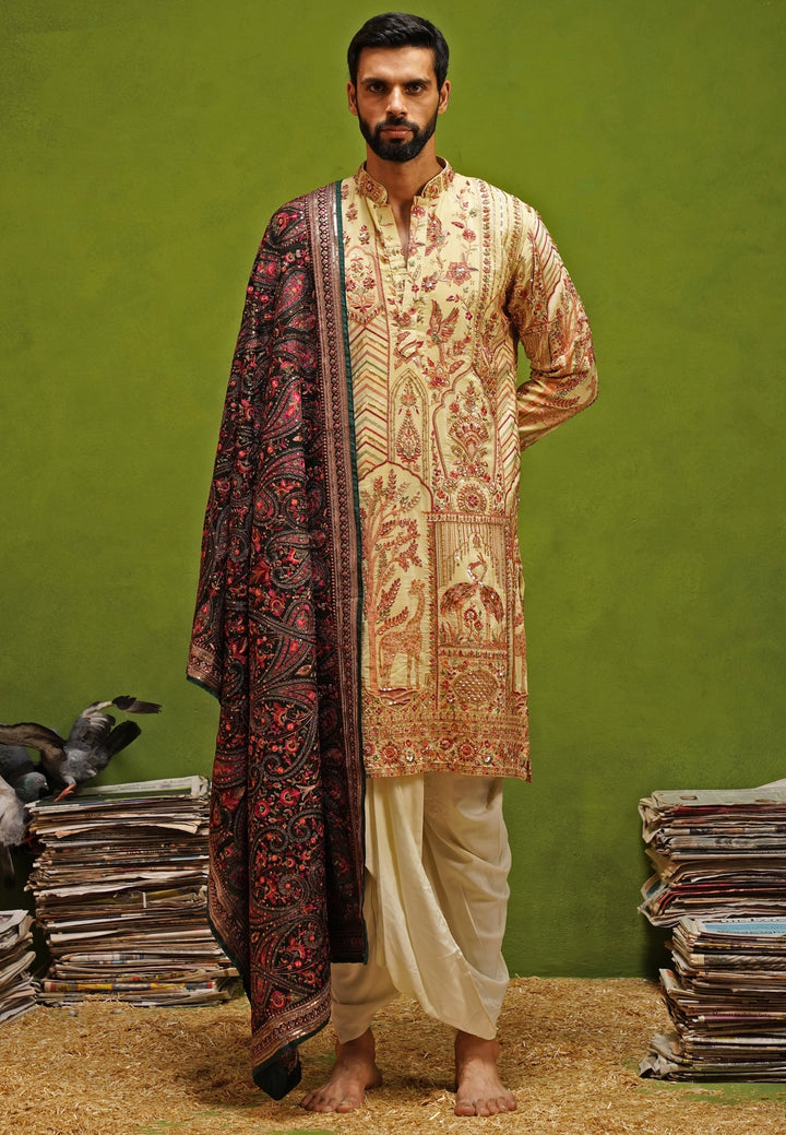 Muted Green Embroidered Georgette Kurta Dhoti Set