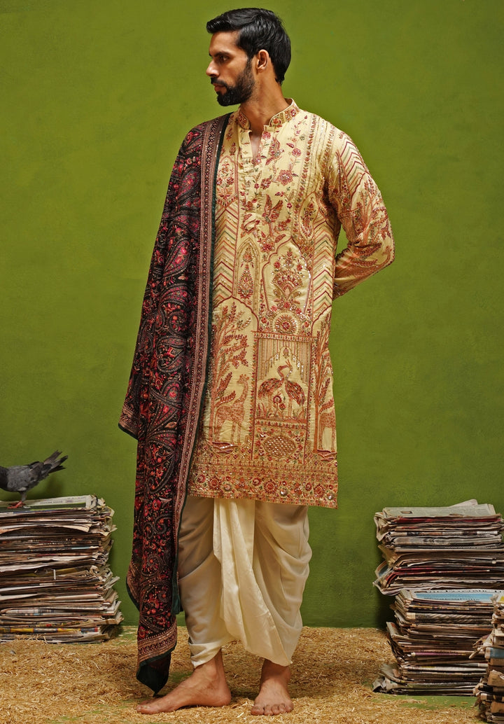 Muted Green Embroidered Georgette Kurta Dhoti Set