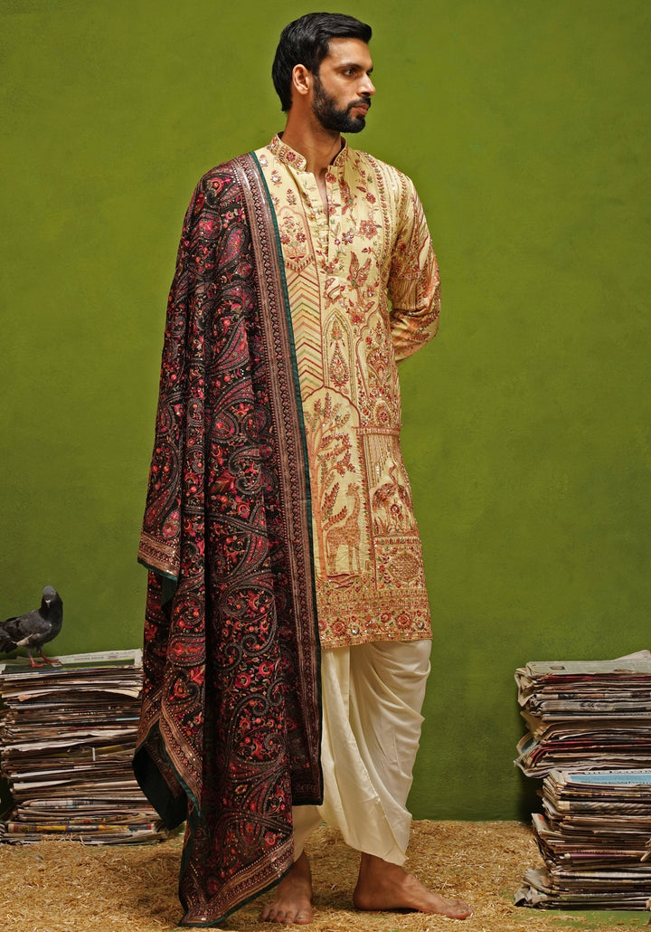 Muted Green Embroidered Georgette Kurta Dhoti Set