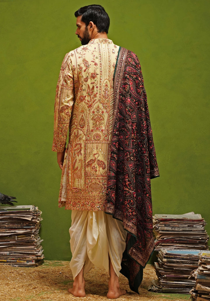 Muted Green Embroidered Georgette Kurta Dhoti Set