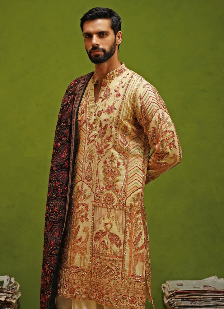 Muted Green Embroidered Georgette Kurta Dhoti Set