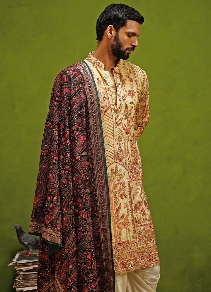 Muted Green Embroidered Georgette Kurta Dhoti Set