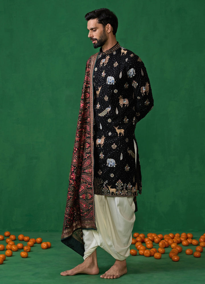 Black Embroidered Georgette Dhoti Kurta Set