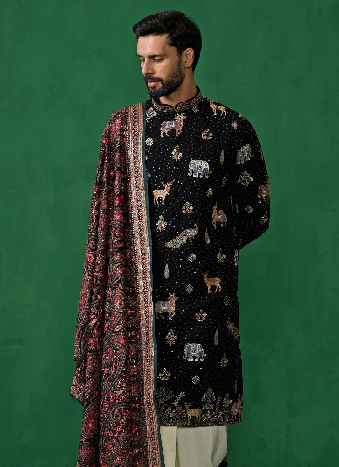 Black Embroidered Georgette Dhoti Kurta Set