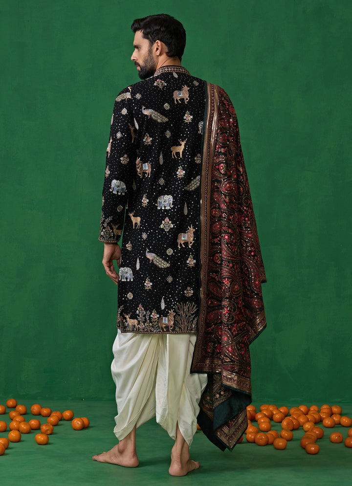 Black Embroidered Georgette Dhoti Kurta Set