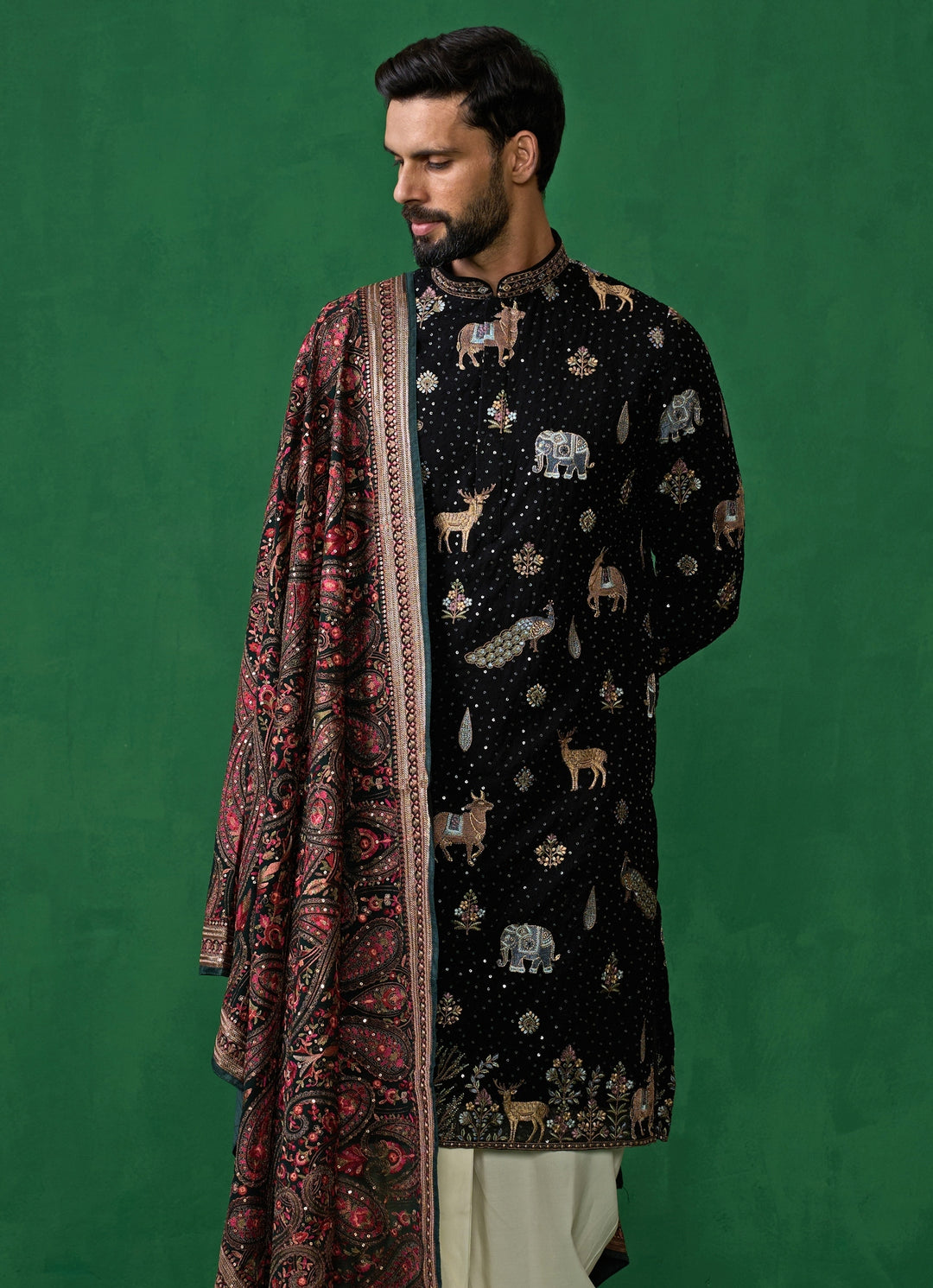 Black Embroidered Georgette Dhoti Kurta Set