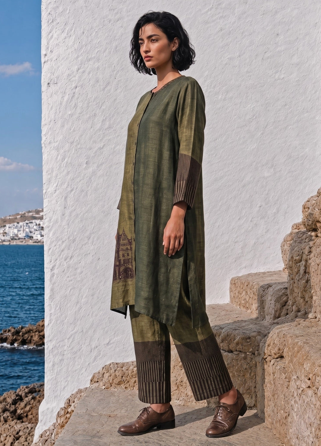 Green Linen Silk Co-Ord Set