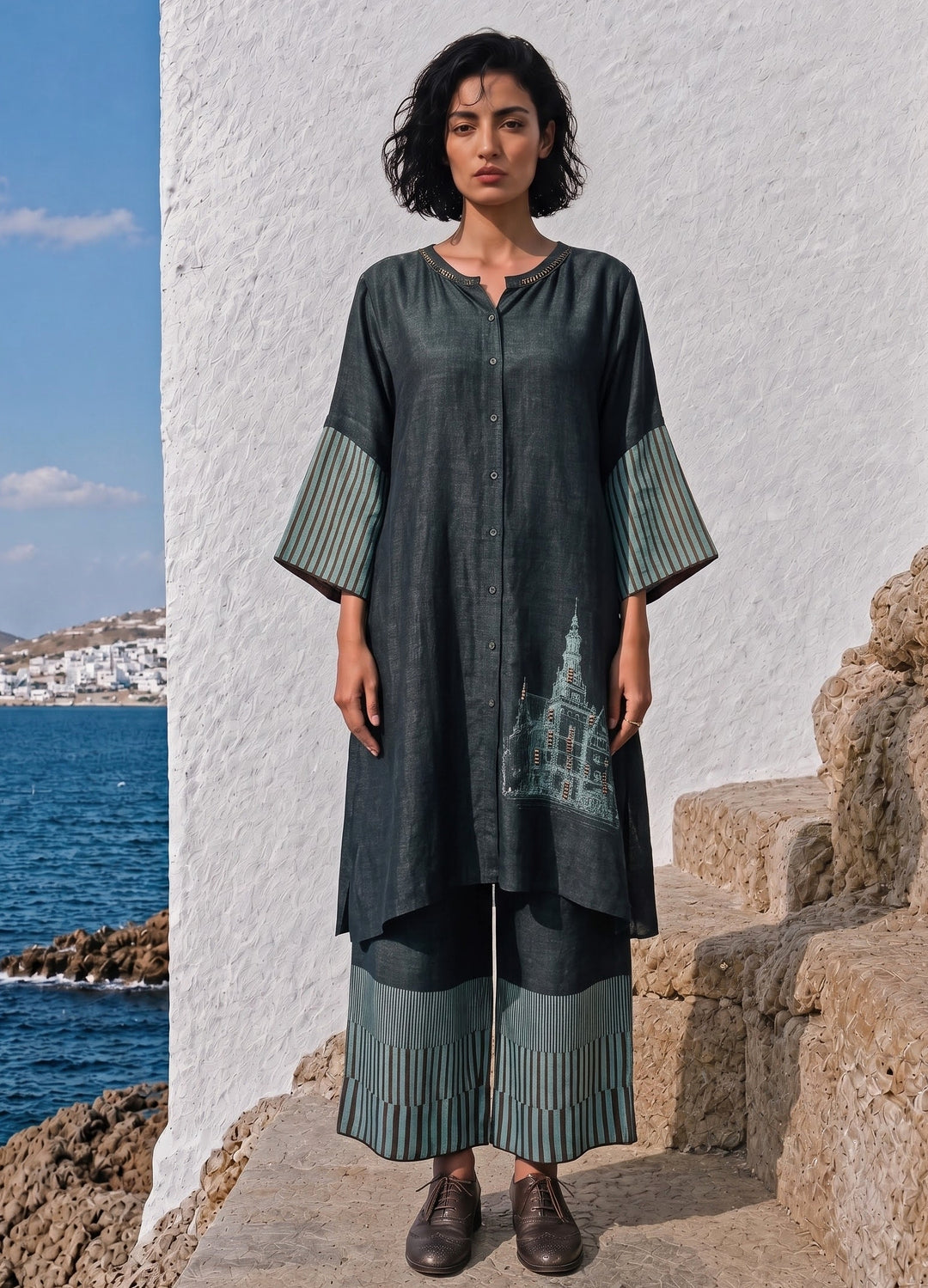 Bottle Green Linen Silk Co-Ord Set