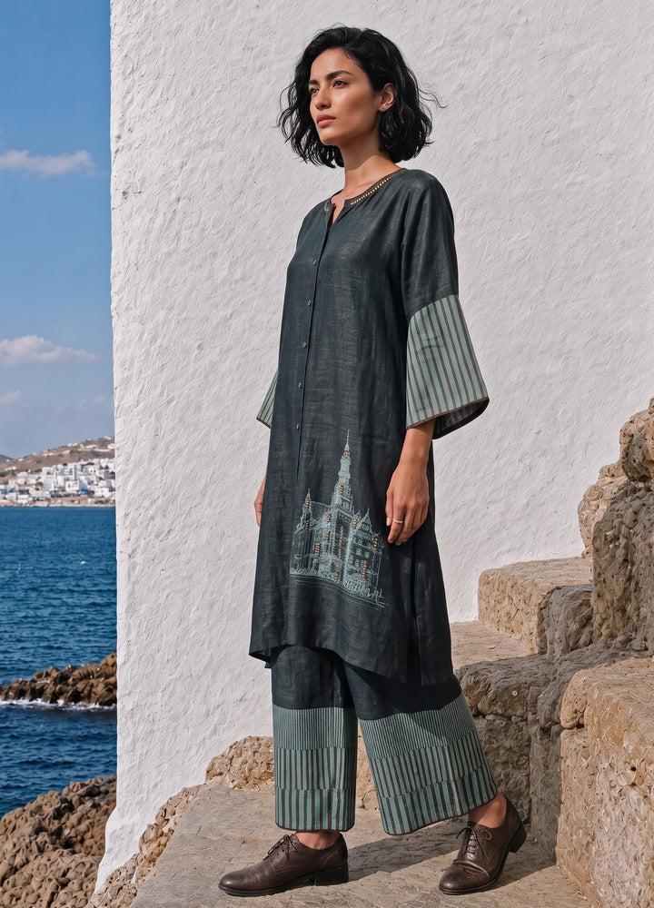 Bottle Green Linen Silk Co-Ord Set