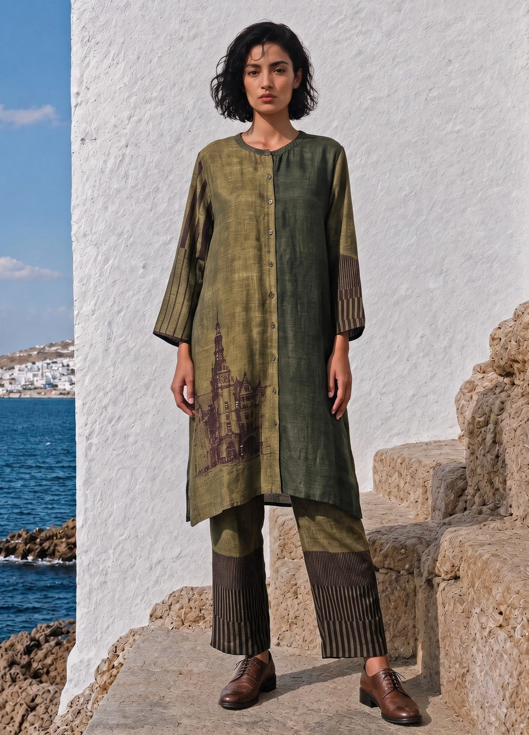 Green Linen Silk Co-Ord Set