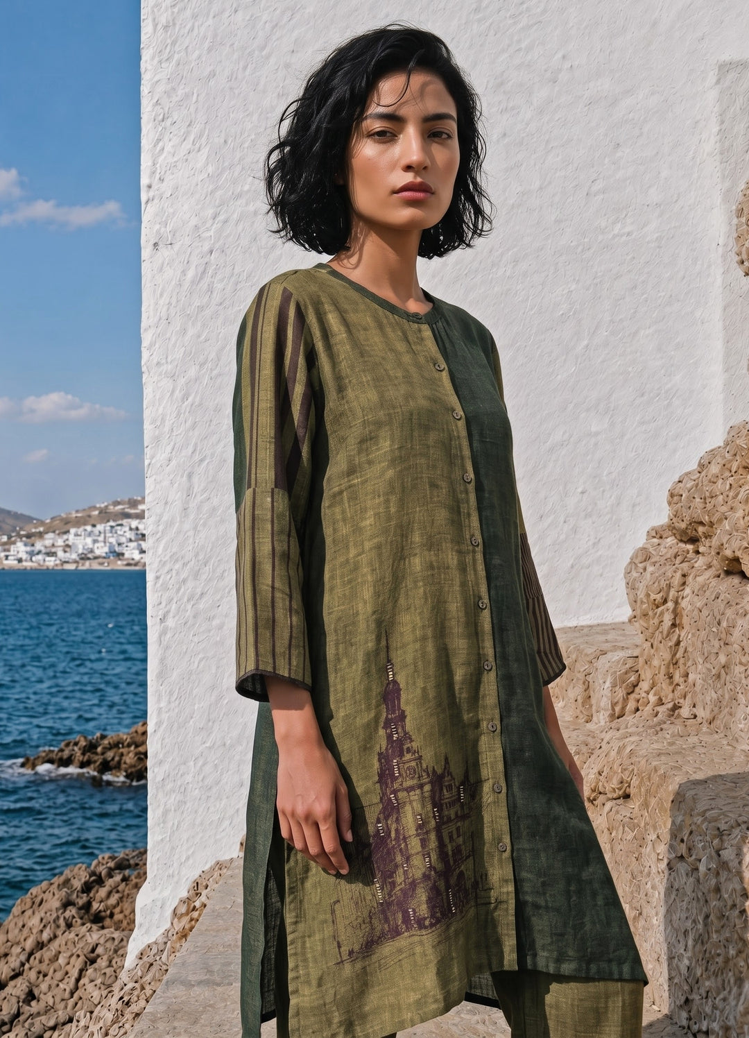 Green Linen Silk Co-Ord Set