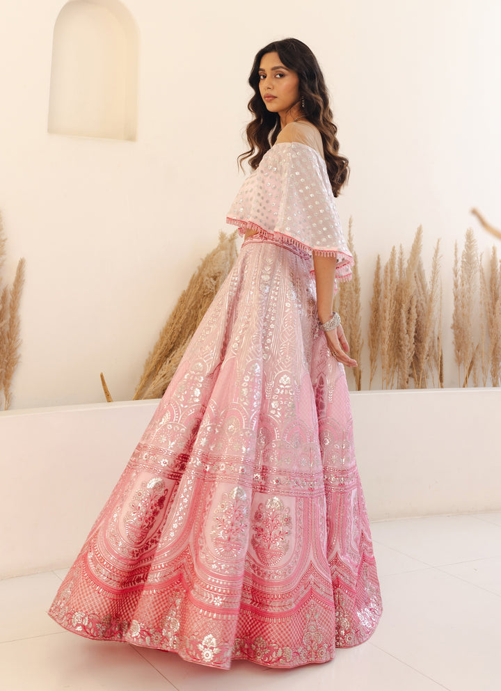 Pastel Pink Off Shoulder Crop Top Lehenga Set