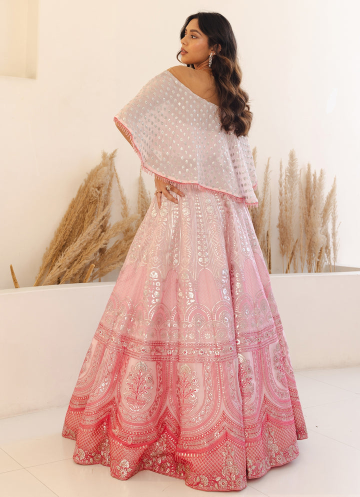 Pastel Pink Off Shoulder Crop Top Lehenga Set