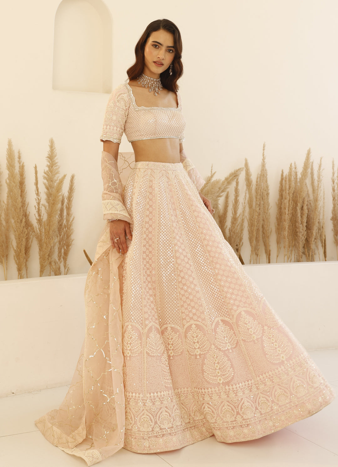Blush Pink Chikankari Lehenga Set