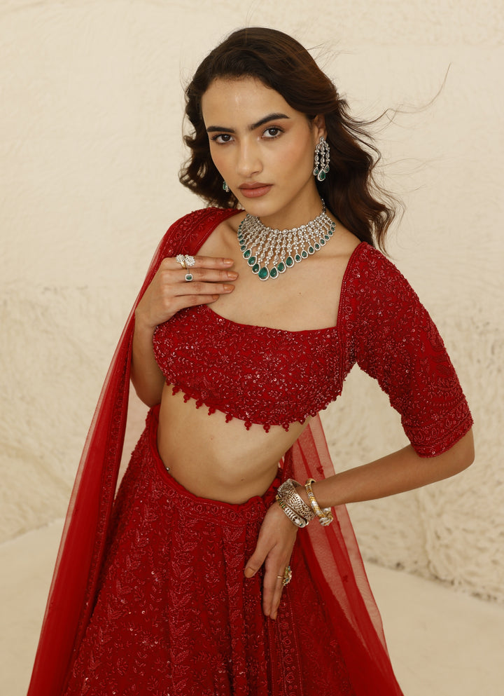 Crimson Red Bridal Lehenga Set