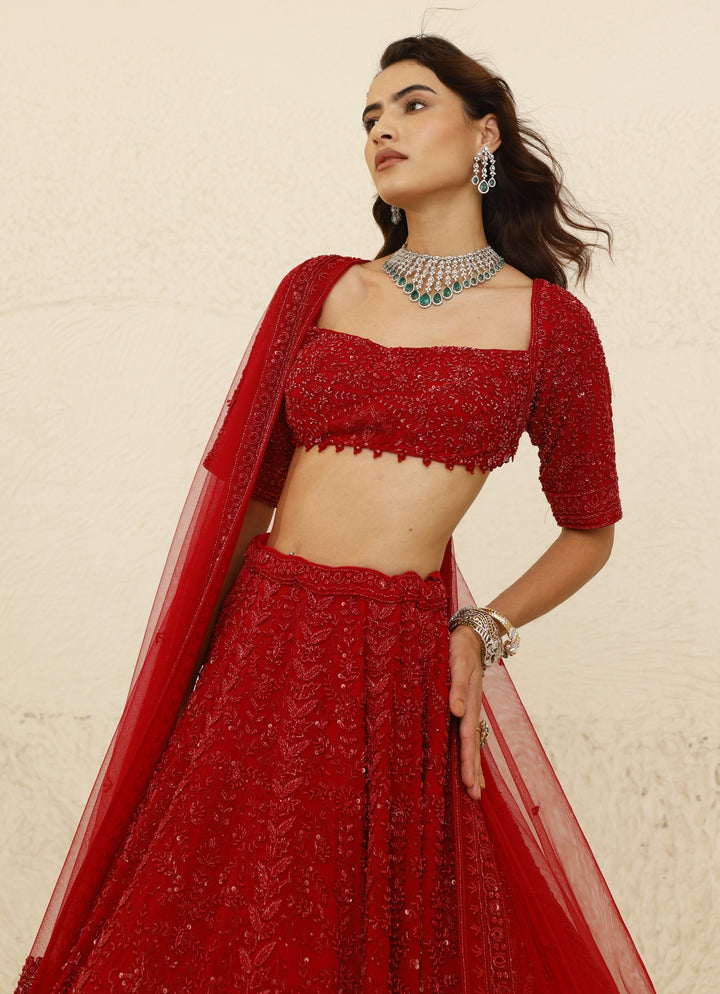 Crimson Red Bridal Lehenga Set