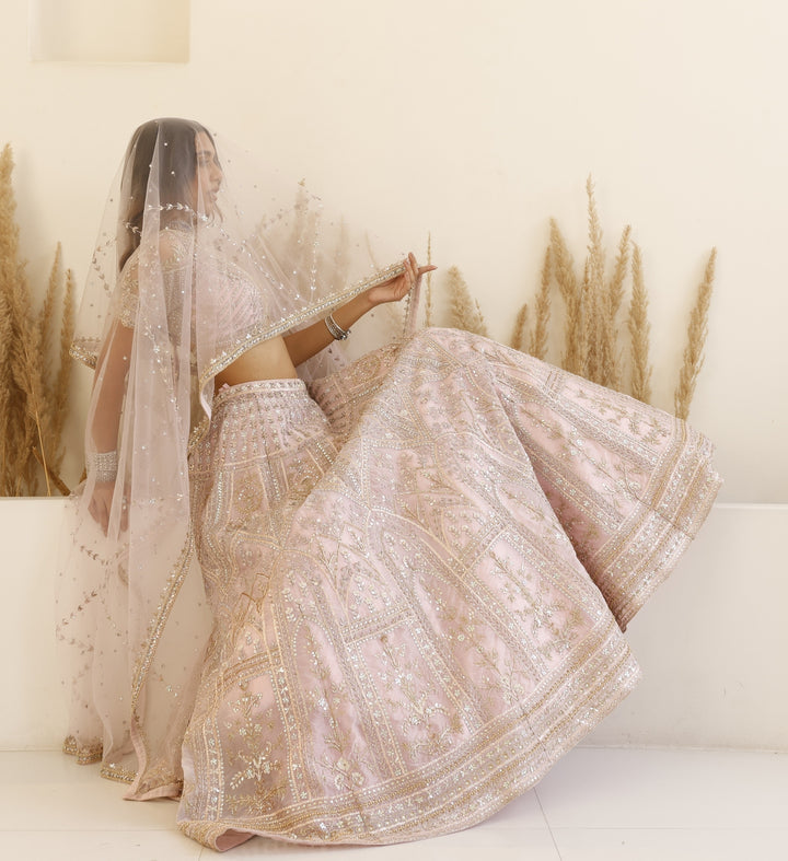 Pastel Rose Gold Bridal Lehenga Set