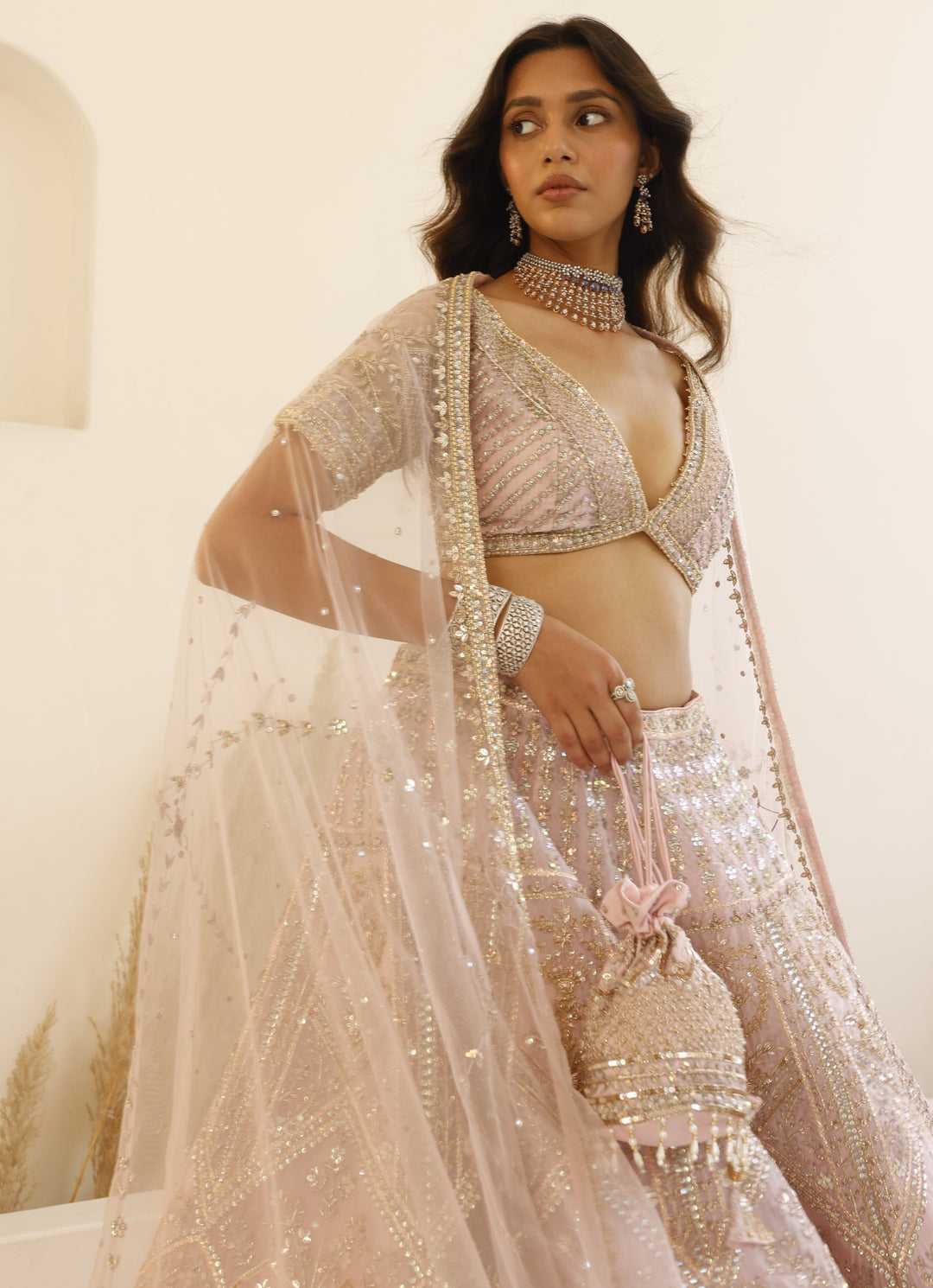 Pastel Rose Gold Bridal Lehenga Set