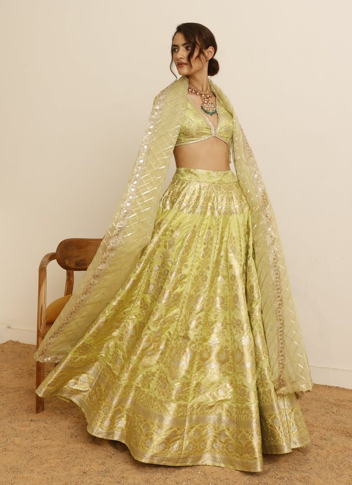 Lime Yellow Banarasi Lehenga