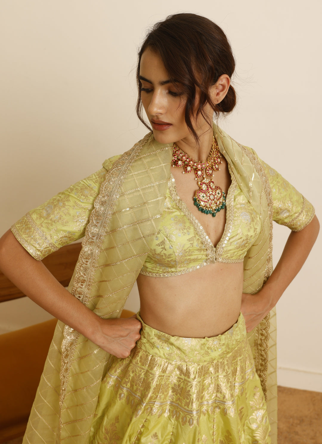 Lime Yellow Banarasi Lehenga