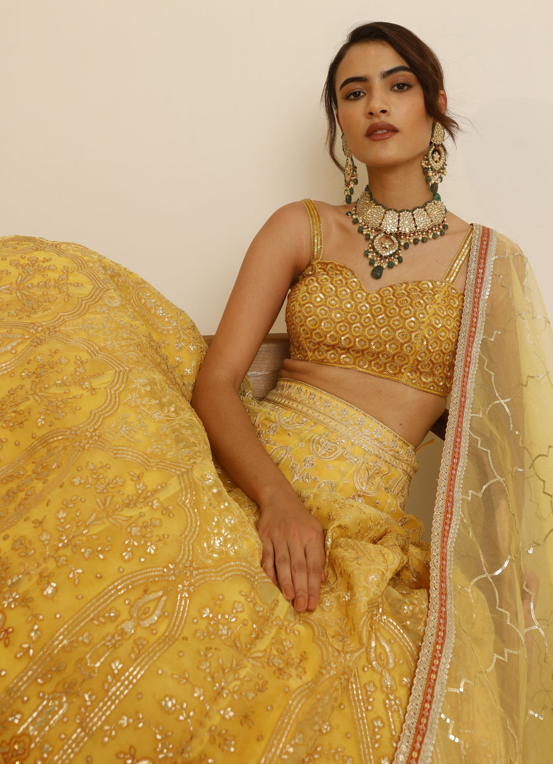 Yellow Embroidered Organza Lehenga Set