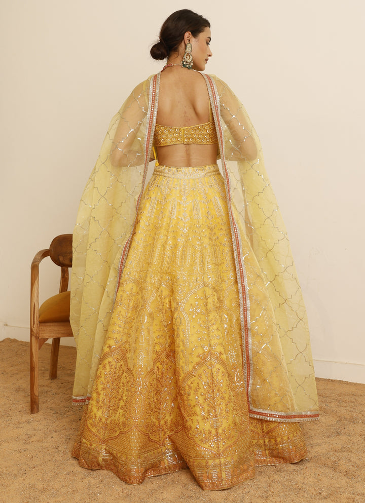 Yellow Embroidered Organza Lehenga Set