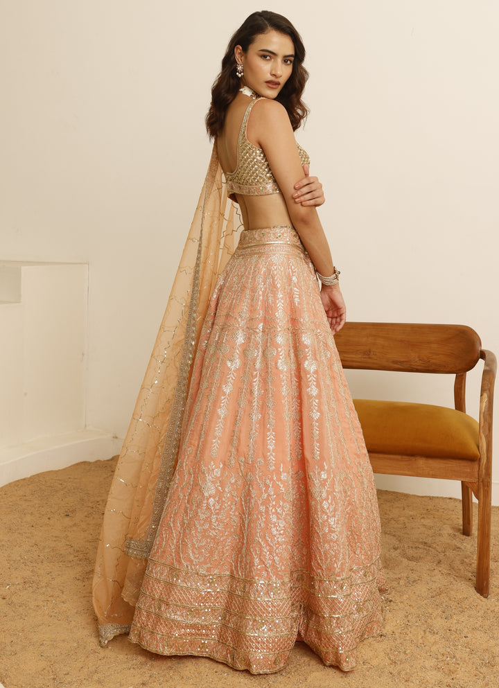 Peach Organza Lehenga Set