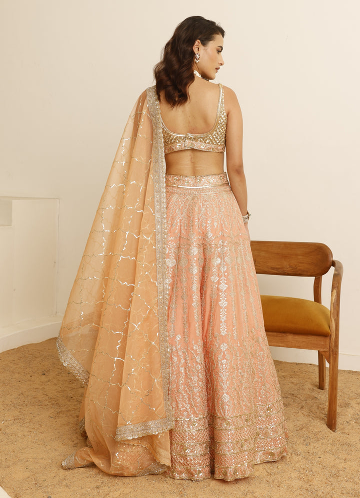 Peach Organza Lehenga Set