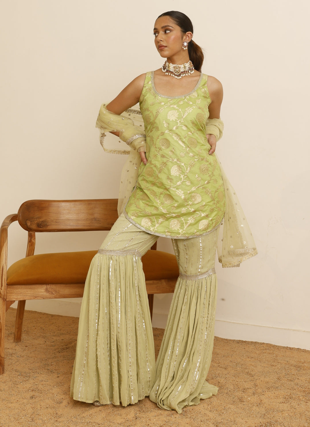 Mint Green Banarasi Sharara Set