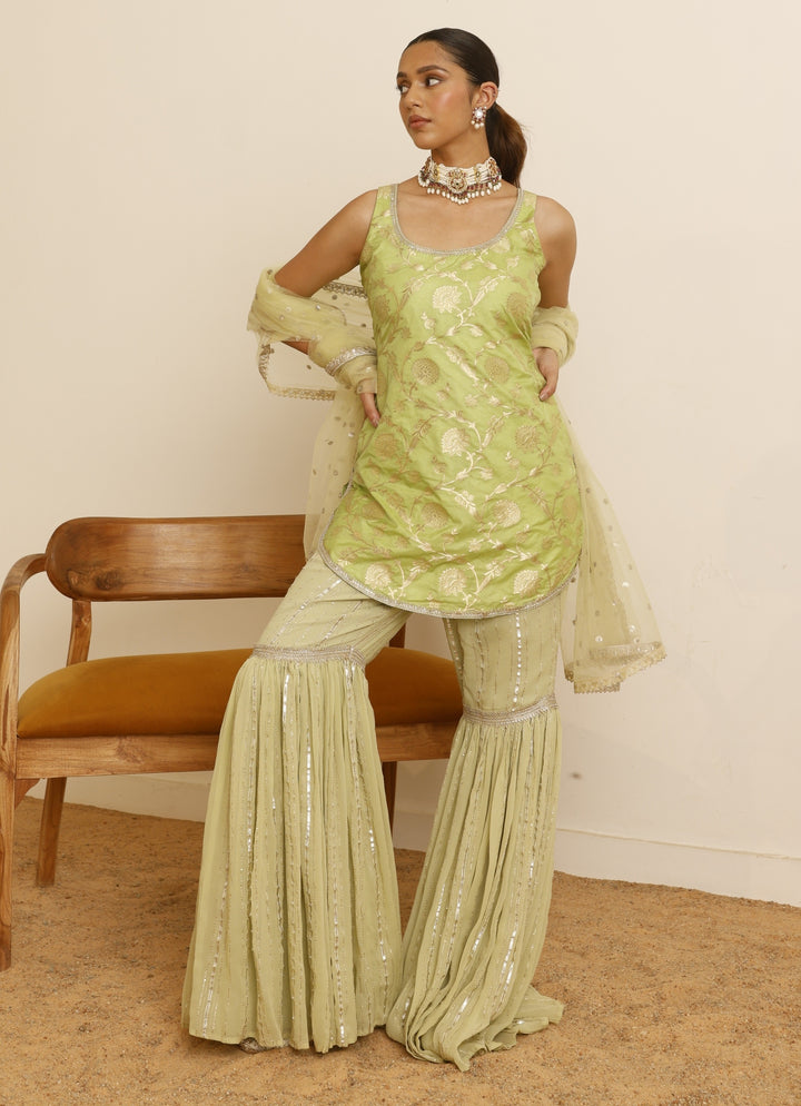 Mint Green Banarasi Sharara Set