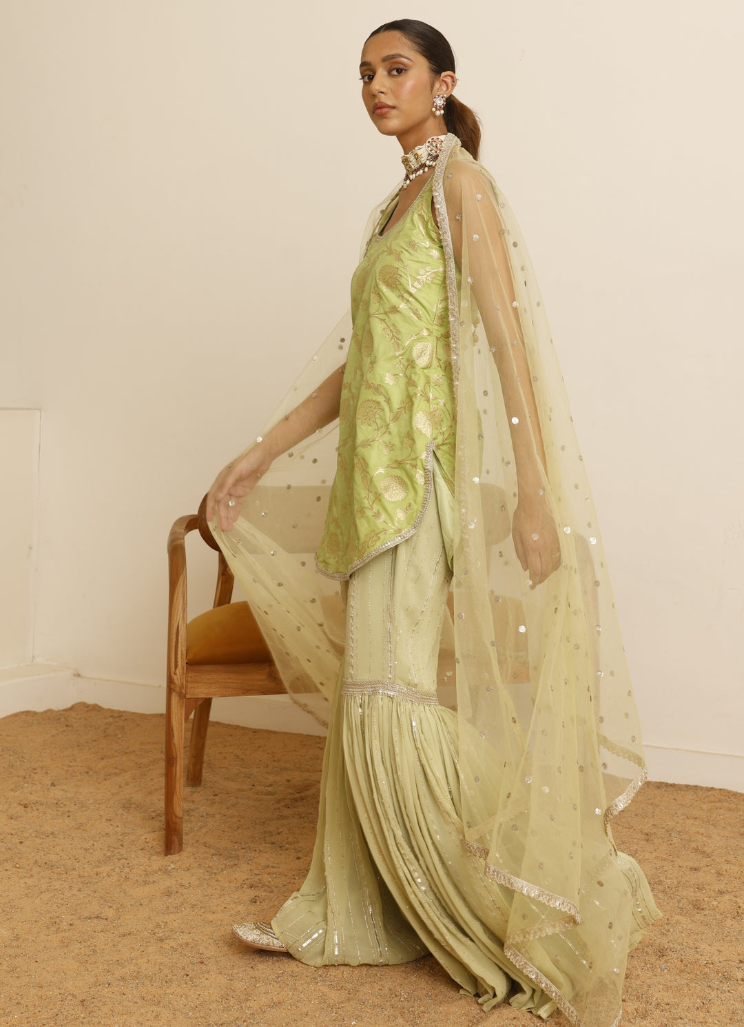 Mint Green Banarasi Sharara Set