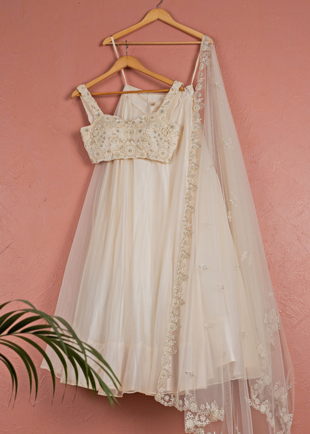 Ivory Pearl Embroidered Organza Lehenga
