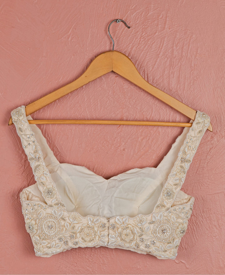 Ivory Pearl Embroidered Organza Lehenga